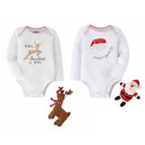 Christmas Knit Rattle and Onesie Gift Set Santa or Reindeer
