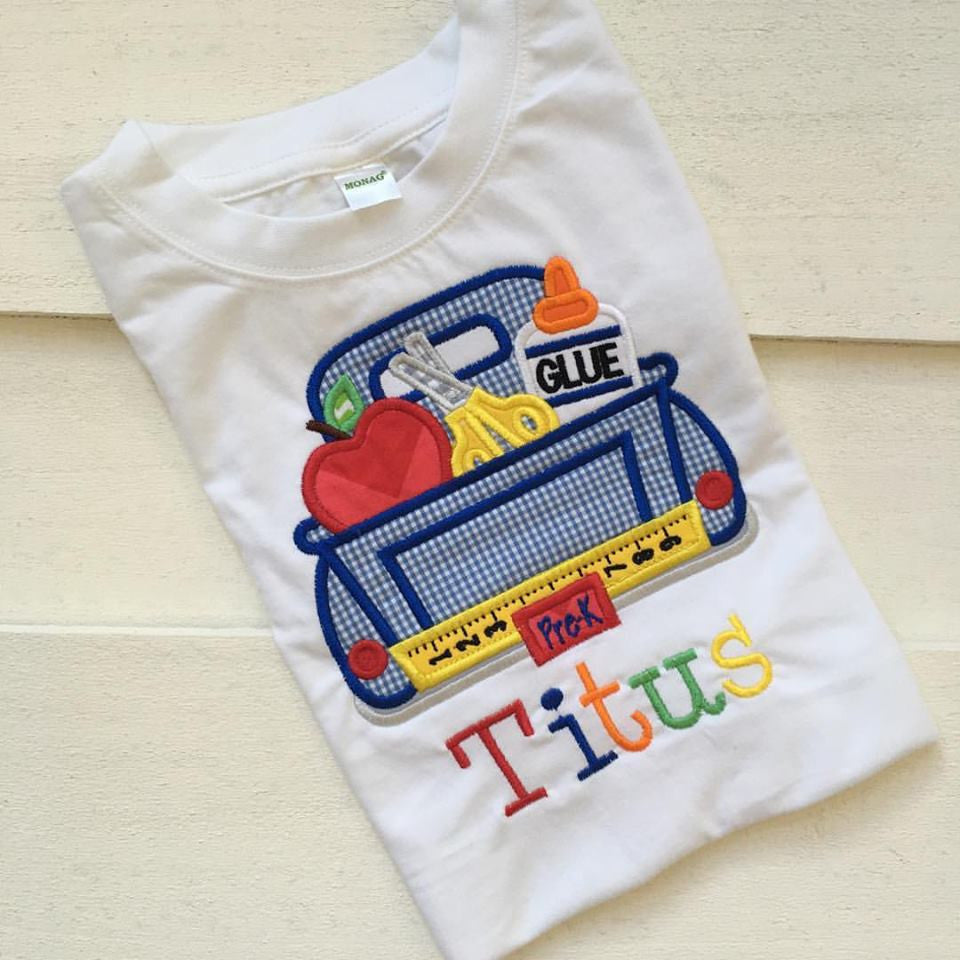 Truck School Supplies Applique Shirt