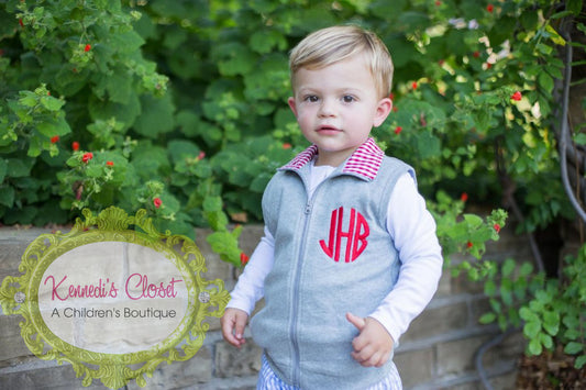 Boys Grey with Red Gingham Vest