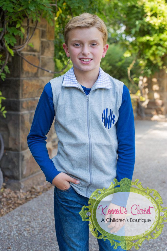 Boys Grey with Navy Gingham Vest